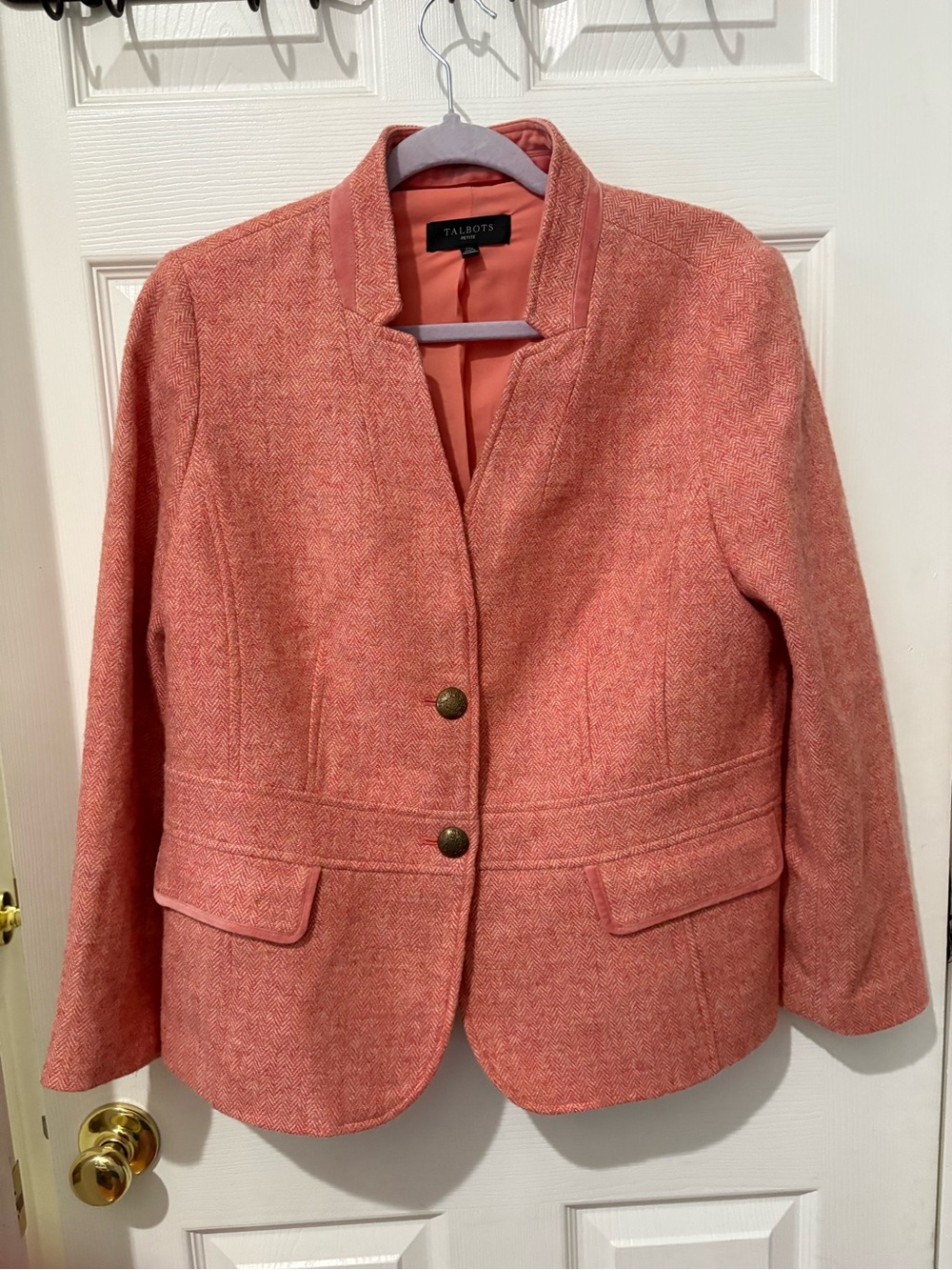 Talbots Coral Pink Wool Blend Notchless Blazer Jacket 14p